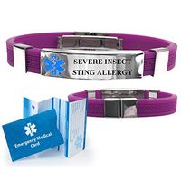 "Severe Insect Sting Allergy" Designer Medical Alert ID Bracelet. Choose Color!