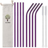 ALINK 10.5" Long Reusable Purple Metal Drinking Straws with Silicone Covers, 8-Pack Stainless Steel Straws for 30oz / 20oz Yeti/Rtic Tumblers with Cleaning Brush and Carrying Case …