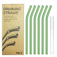 Reusable Bent Glass Drinking Straws, Set of 6 with 2 Cleaning Brushes,Shatter Resistant,BPA Free, Non-Toxic, Eco-Friendly, 200mm x 10mm (Bent 8'' x10mm, Green)