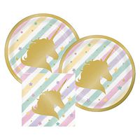 Unicorn Sparkle Paper Dessert Plates and Napkins, 16 servings, Bundle- 3 items