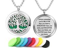 Aromatherapy Essential Oil Diffuser Necklace Tree of Life Pattern Stainless Steel Locket Pendant with 24 Inch Chain