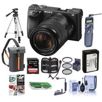 Sony Alpha A6500 Mirrorless Camera with 18-135mm f/3.5-5.6 OSS Lens - Bundle with 64GB SDHC Card, Camera Case, 55mm Filter Kit, Spare Battery, Tripod, Remote Shutter Release, Software Package, More