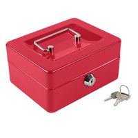 Kyodoled Cash Box with Money Tray,Small Fire Resistant Safe Lock Box with Key,Cash Drawer,5.91"x 4.72"x 3.15" Red Small