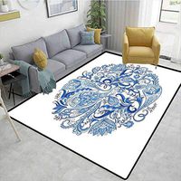 Bigdatastore Music Area Rug Kilim, Classic Paisley Petals Circular Shape Blue Tones Swirls Branches Motif, Durable Rugs - Living, Dinning, Office, Rooms & Bedrrom, Hallway Carpet(4'x 6')
