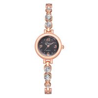wsloftyGYd-Fashion Women Rhinestone Quartz Analog Arabic Numbers Round Dial Wrist Watch - Rose Gold + Black