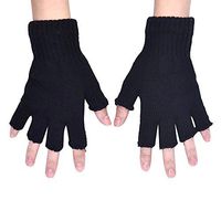 QIUUE Unisex Black Knitted Stretch Elastic Gloves Warm Half Finger Mitten Knitted Fingerless Gloves
