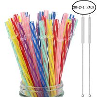 33 Pieces Reusable Plastic Straws Fit for Mason Jars, Tumblers, 9 Inches Transparent Colored Unbreakable Drinking Straws with 1 Straw Carrying Case and 2 Cleaning Brushes, BPA Free and Eco-friendly