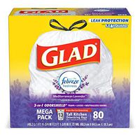 Glad Tall Kitchen Drawstring Trash Bags - OdorShield 13 Gallon White Trash Bag, Febreze Mediterranean Lavender - 80 Count (Packaging May Vary) (2 Pack(80 Count))