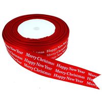 Merry Christmas & Happy New Year Red Ribbon for Gift Wrapping Decoration, 1 inch Wide, 25 Yards Length