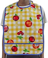Freckled Sage Adult Oilcloth Bib Fruit and Gingham Yellow