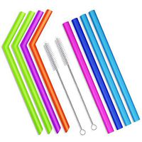 Heatoe 10 Pcs Food grade silicone straw, recyclable straw, extra long flexible straw, 4 straight tubes + 4 bends tubes + 2 cleaning brushes, bag packaging.
