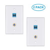 Ethernet Coax Wall Plate 2Pack,1 Cat6 Ethernet Port and 1 Gold-Plated Cable TV Coax F Type Port Wall Plate (White)