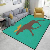 Moose Bordered Area Rugs, Moose with Antlers Illustration Deer Family Cute Creature with Artistic Design, Durable Carpet Area rug - Living Dinning Room Bedroom Rugs and Carpets(2'x 6') Sea Green Brown