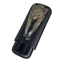 LUBINSKI 2- Fingers Leather Cigar Case Travel 3D Embroidery Wolf Pattern Cigar Holders Case Cigar Gift Set, Packed with Nice Gift Box