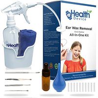 All-in-One Ear Wax Removal Kit: Ear Irrigation Spray Bottle, Wash Basin, Ear Pick Curette Tools, Ear Bulb Syringe, Dropper Bottle, Cleaning Towel & Extra Tips - Improves Hearing for Adults & Kids