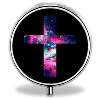 Compact 3 Compartment Medicine Case, IMLONE Customized Nebula Cross Pill Organizer Metal Pill Box Pill Container for Purse, Travelling and Daily Needs