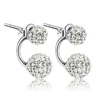 New Fashion Jewelry Womens Silver Double Beaded Rhinestone Crystal Stud Earrings Best Accessory Jewerly Fine Accessories Design Bright Novelty Prom Bangle