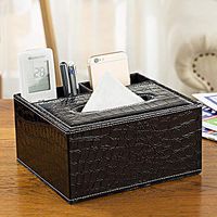 T-ZJHC Multi-Function Tissue Box Desktop Living Room Coffee Table, Square 2 Grid - Black