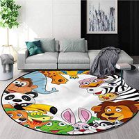 RUGSMAT Nursery Modern Vintage Rugs,Tropical Jungle Animals Non Slip Rug Round-51
