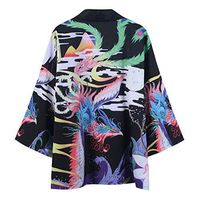 Litetao M Black 906798 (Men's Kimono Cardigan Jacket Japanese Style Flying Crane Seven Sleeves Open Front Coat Floral Printed Kimono Cardigan Jackets Top)
