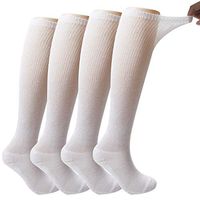 +MD 4 Pack Women’s Extra Wide Non-Binding Diabetic and Circulatory Bamboo Over The Knee Socks with Cushioned Sole 4White9-11