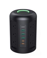 AUKEY Power Strip Tower with 12 AC Outlets, 2 USB-C Ports, 3 USB Ports, and 5ft Power Cable, Charging Station for Smartphones, Tablets, Laptops, AirPods Pro, Power Banks, and More (Black)