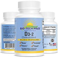 D3-2 Vitamin D3 Cholecalciferol Dietary Supplement for Optimal Bone Cardiovascular neuromuscular Immune Health osteoporosis - 60 Vegetable Capsules