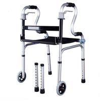 LHQ-HQ Walkable Walker Assisted Rehabilitation Training for The Elderly Disabled Four-Corner Aluminum Folding Wheel Frame Handrail 51cmx55cmx80cm Non-Slip Walking Stick with Hospital