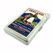 Perfection In Style Metal Cigarette Case with Built in Lighter Vintage Travel Posters Design 017