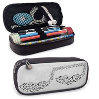 Music Cosmetic Bag Big Abstract Musical Note with Smaller Ones and Heart Shape Details Love of Art Junior High School, High School, College Pencil Case W3.5xL7.9 Black and White