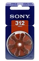 Sony Zinc-Air 312 (PR41) Extra Advanced Hearing Aid Batteries 1.4V Dial Pack, 6 pcs