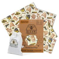 Beeswi Beeswax Wrap, Pack of 4 Wraps with Free Cotton Bag - Reusable Food Storage Wraps | Organic, Washable, Plastic Free, Sustainable & Eco Friendly - 1 Pocket, 1 Small, 1 Medium, 1 Large and 1 Bag