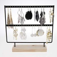 Jewelry Display, Wood Base Metal Jewelry Holder Display Stand Dangle Earrings Hanging 44 Holes Housekeeping Organizers Home Decorations, for Easter Black