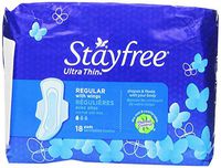 Stayfree Ultra Thin Pads, Regular with Wings, 18-Count Packages (Pack of 2)