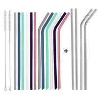 Senneny 16 Pcs Regular Silicone Straws & Stainless Steel Straws Bundle for 30oz and 20oz Tumbler - Reusable Silicone Straws & Metal Straws Perfect for Yeti/Rtic/Ozark with 2 Cleaning Brushes- Regular