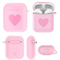 ICI-Rencontrer Cute Heart Pattern Airpods Case Portable AirPods Accessories Soft Silicone Anti-Scratch Shockproof Protective Charging Case with Anti-Lost Carabiner Pink