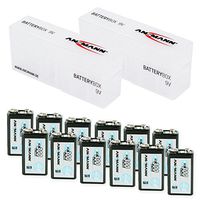 ANSMANN Rechargeable 9V Battery 300mAh pre-Charged Low Self Discharge 9Volt NiMH Rechargeable Battery (12-Pack) + 2X Batterybox for 9V