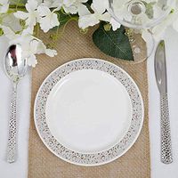 Efavormart 50 Pcs - White with Silver Trimmed 6.25" Round Disposable Plastic Plate for Wedding Banquet - Picturesque Collection
