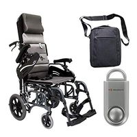 Karman VIP-515 Aluminum Lightweight Transport Wheelchair VIP515TP-16, 16"W X 16"D Seat, Flip Back Adjustable Armrests & Free 130 dB Silver Personal Safety Alarm/Siren! + Front Zip Pocket Bag Black!