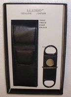 Three Finger Cigar Holder Leather with Cigar Cutter by LLEMIO