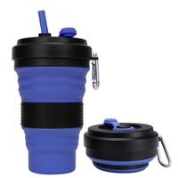 DARUNAXY Collapsible Travel Cup - 1 Pack Silicone Folding Camping Cup Sport Bottle with Lids - Expandable Scald-Proof Drinking Cup - 19 OZ Portable Bottle (Blue)