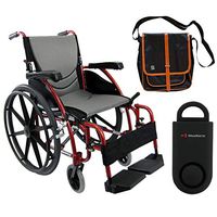 Karman S-Ergo 115 Ultra Lightweight Ergonomic Wheelchair | Seat Size 18" X 17" | Swing Away Footrest | Fixed Wheels and Mag Wheels in Red & Free 130 dB Black Safety Alarm!
