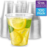 Stack Man [100 Pack - 12 oz.] Clear Disposable Plastic Cups PET Crystal Clear Disposable 12oz Plastic Cups