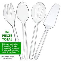 Plasticpro Disposable Plastic Serving Utensils Set of 36 9 Spoons, 9 Forks 9 Knives, 9 Sifting Spoons, Clear Heavyweight