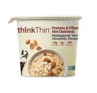 think! (thinkThin) Protein & Fiber Hot Oatmeal - Madagascar Vanilla with Almonds and Pecans, 10g Protein, 5g Fiber, Vegan, Non GMO Project Verified, 1.76 oz cup (6 Cups)