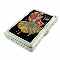 Vintage Gypsy Woman Fortune Teller D12 Cigarette Case Lighter Smoking King Size Cigarettes Silver Metal Wallet 4" X 2.75" RFID Protection
