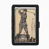 Perfection In Style Black Color Metal Cigarette Case Vintage Golf Design 001