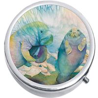 Watercolor Manatees Medicine Vitamin Pill Box