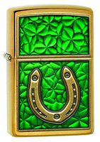 Zippo Horseshoe Clovers Brushed Brass Pocket Lighter