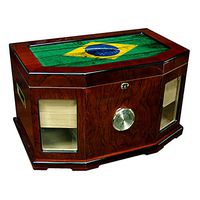 Large Premium Desktop Humidor - Glass Top - Flag of Brazil (Brazilian) - Wood Design - 300 Cigar Capacity - Cedar Lined with Two humidifiers & Large Front Mounted Hygrometer.